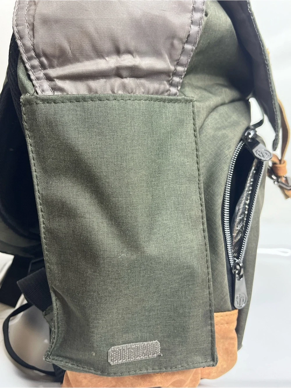 Fisher-Price Olive Green Baby Bag Backpack with Tan Trim